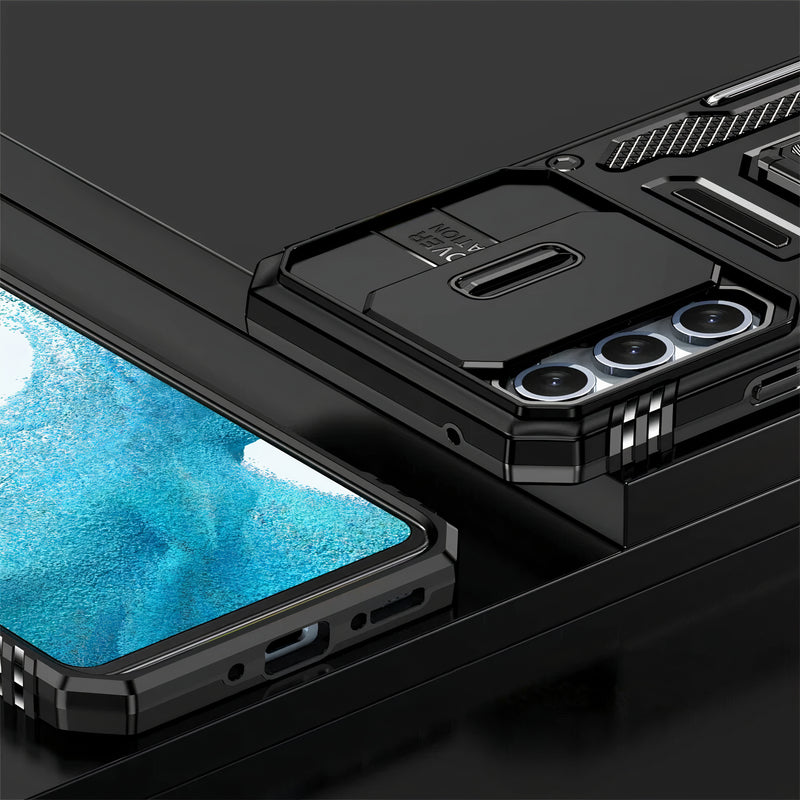 Coque blindée anti choc Samsung Galaxy A avec protection caméra coulissante et anneau support Coque Galaxy A Paprikase   