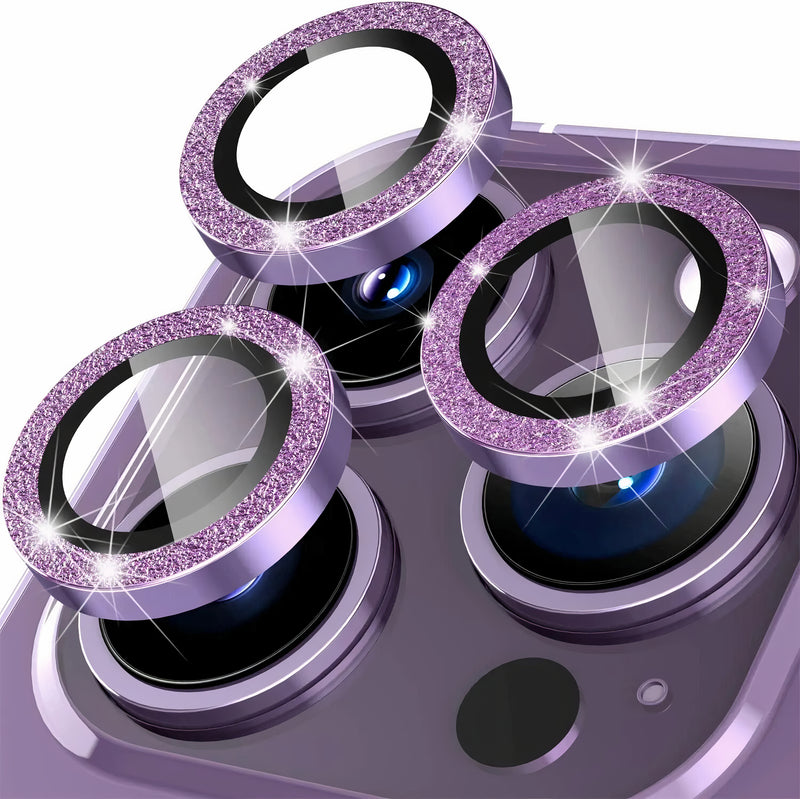 Protège-objectif caméra en aluminium et verre trempé HD pour iPhone à 3 lentilles Protection de caméra iPhone Paprikase Violet Paillettes iPhone 14 Pro Max