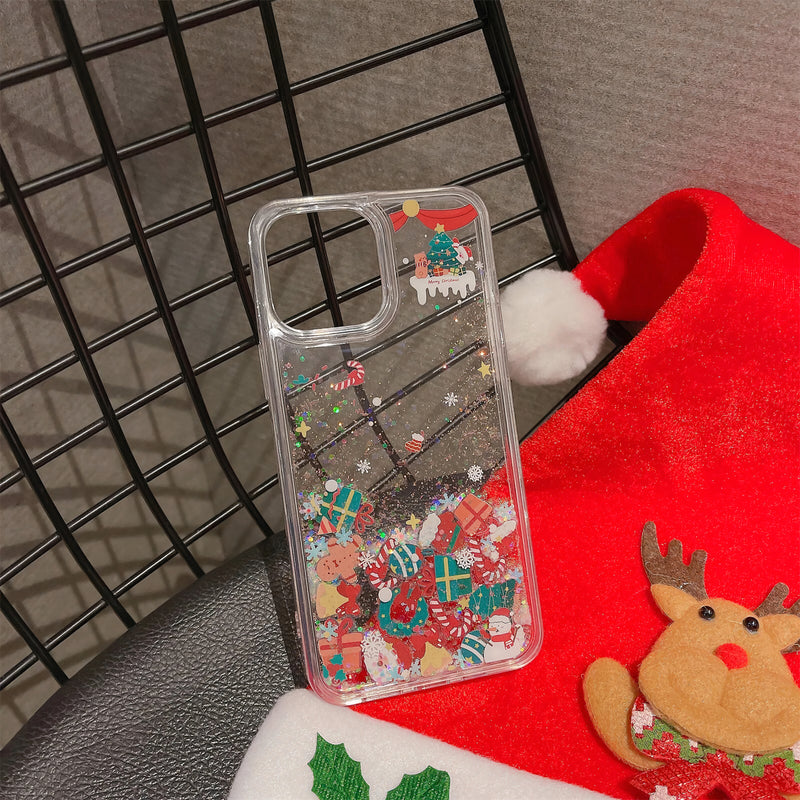 Coque gel liquide sables mouvants iPhone avec bonhomme de neige et ornements de Noël Coque iPhone Paprikase   
