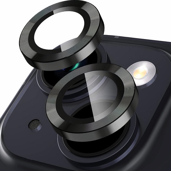 Protège-objectif caméra en aluminium et verre trempé HD pour iPhone à 2 lentilles Protection de caméra iPhone Paprikase Noir Lignes iPhone 14 Plus