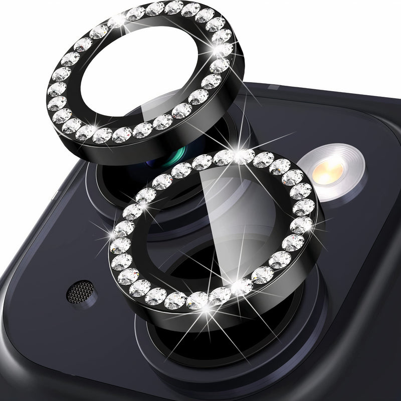 Protège-objectif caméra en aluminium et verre trempé HD pour iPhone à 2 lentilles Protection de caméra iPhone Paprikase Noir Pierres iPhone 14 Plus
