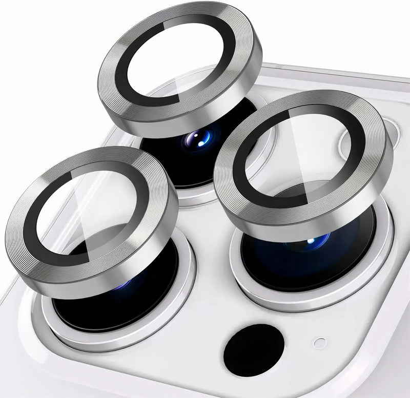 Protège-objectif caméra en aluminium et verre trempé HD pour iPhone à 3 lentilles Protection de caméra iPhone Paprikase Argent Lignes iPhone 14 Pro Max
