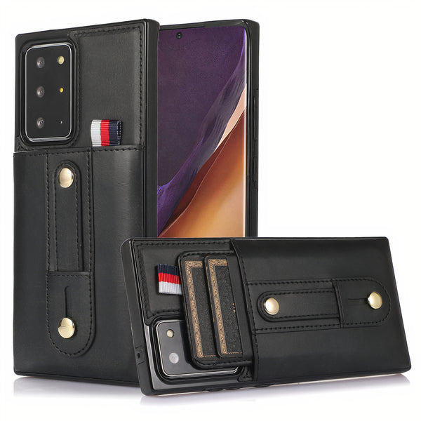 Étui Samsung Galaxy Note en cuir artificiel vintage avec sangle pour la main intégrée Coque Galaxy Note Paprikase Noir Galaxy Note20 Ultra 
