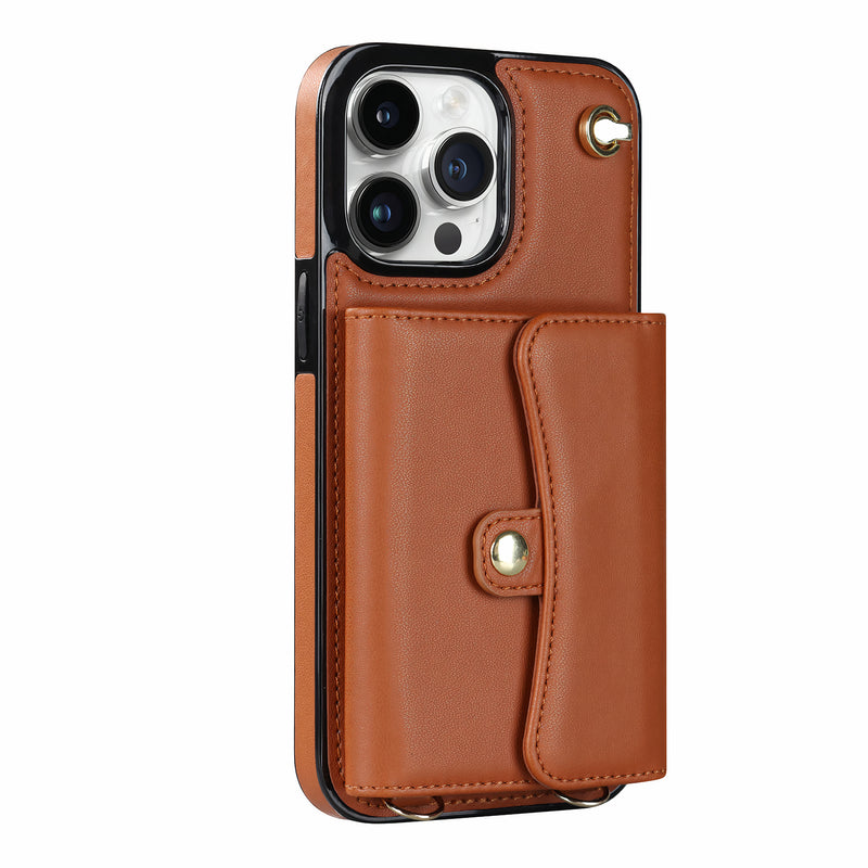Étui en cuir artificiel iPhone avec avec porte-monnaie et bandoulière Coque iPhone Paprikase Marron iPhone 15 Pro Max 