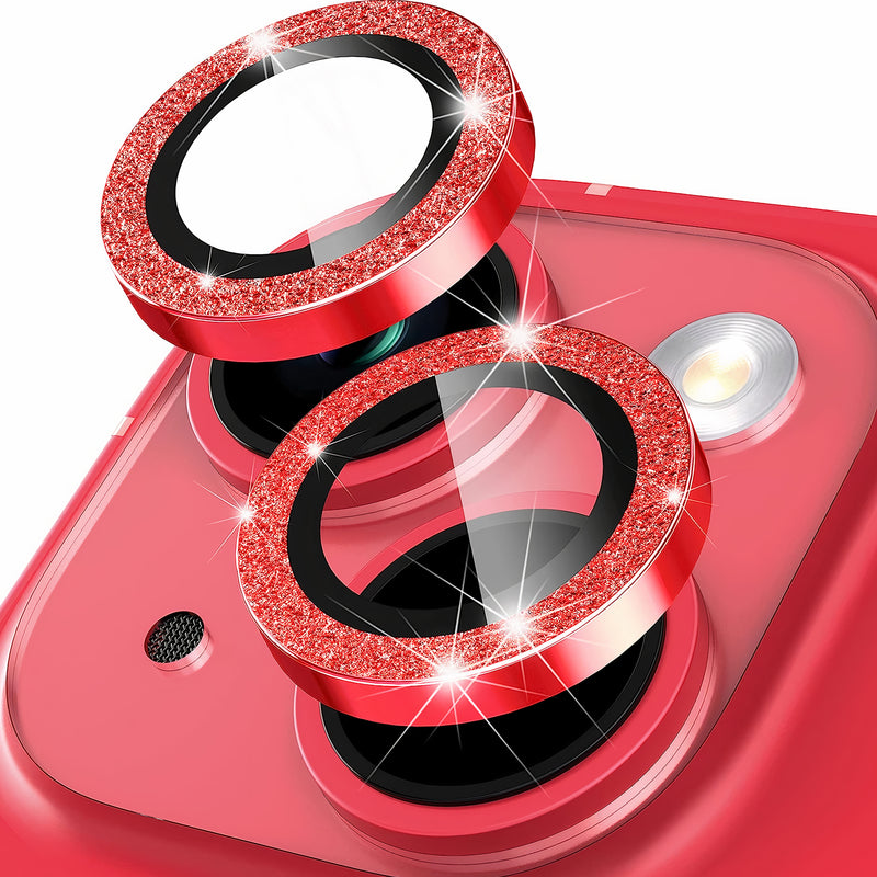 Protège-objectif caméra en aluminium et verre trempé HD pour iPhone à 2 lentilles Protection de caméra iPhone Paprikase Rouge Paillettes iPhone 14 Plus