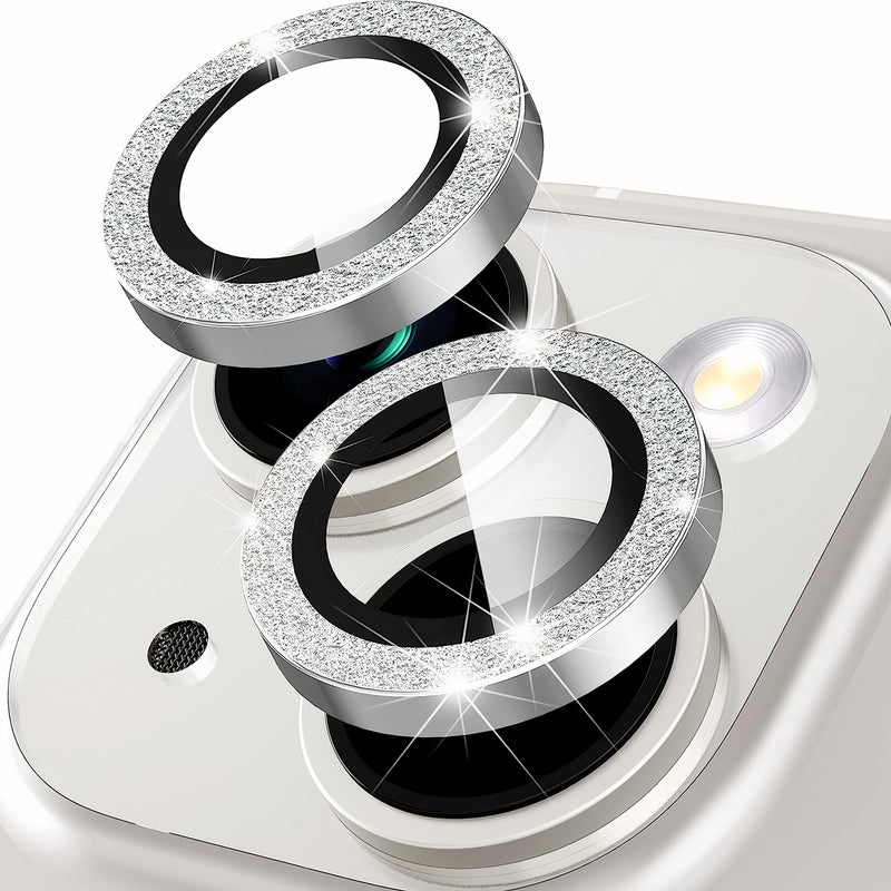 Protège-objectif caméra en aluminium et verre trempé HD pour iPhone à 2 lentilles Protection de caméra iPhone Paprikase Argent Paillettes iPhone 14 Plus