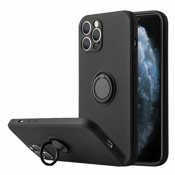 Coque iPhone silicone liquide avec anneau support et dragonne Coque iPhone Paprikase Noir iPhone 7/8/SE 2020/SE 2022 