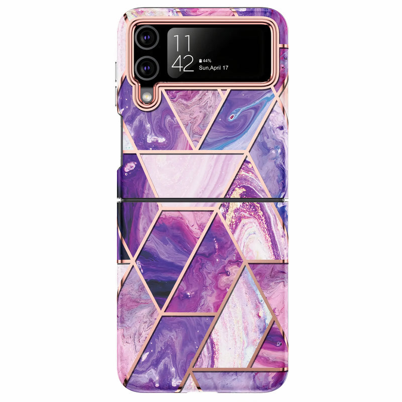 Coque Samsung Galaxy Z en deux parties géométriques en marbre rose et or Coque Galaxy Z Paprikase Violet Galaxy Z Flip4 