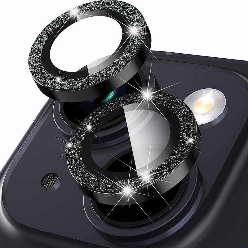 Protège-objectif caméra en aluminium et verre trempé HD pour iPhone à 2 lentilles Protection de caméra iPhone Paprikase Noir Paillettes iPhone 14 Plus