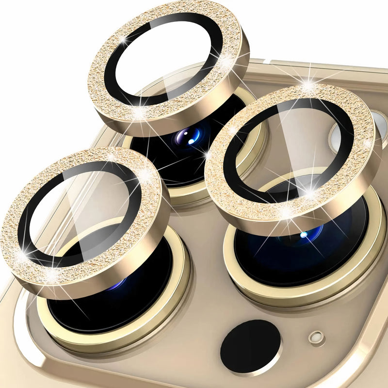 Protège-objectif caméra en aluminium et verre trempé HD pour iPhone à 3 lentilles Protection de caméra iPhone Paprikase Or Paillettes iPhone 14 Pro Max