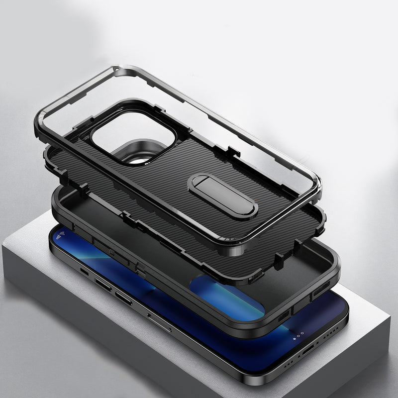 Coque iPhone trois pièces hybride avec protection du cadre avant et béquille base noire ou grise Coque iPhone Paprikase   