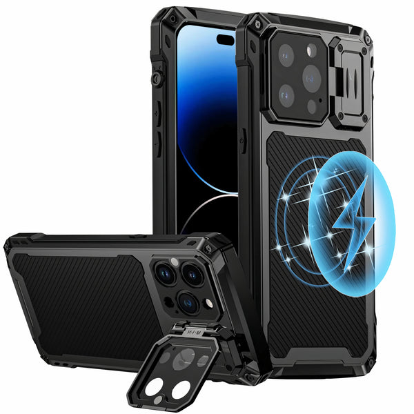 Coque militaire résistante iPhone avec écran en verre trempé intégré et cache de protection pour l'appareil photo Coque iPhone Paprikase Noir iPhone 14 Pro Max 