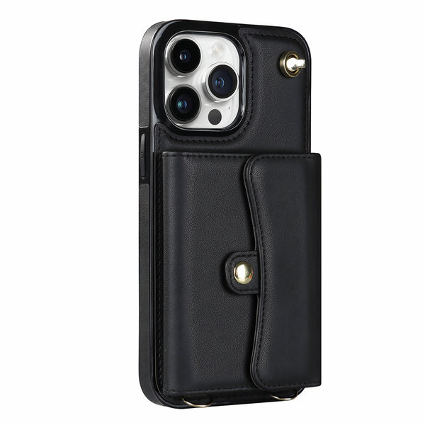 Étui en cuir artificiel iPhone avec avec porte-monnaie et bandoulière Coque iPhone Paprikase Noir iPhone 15 Pro Max 