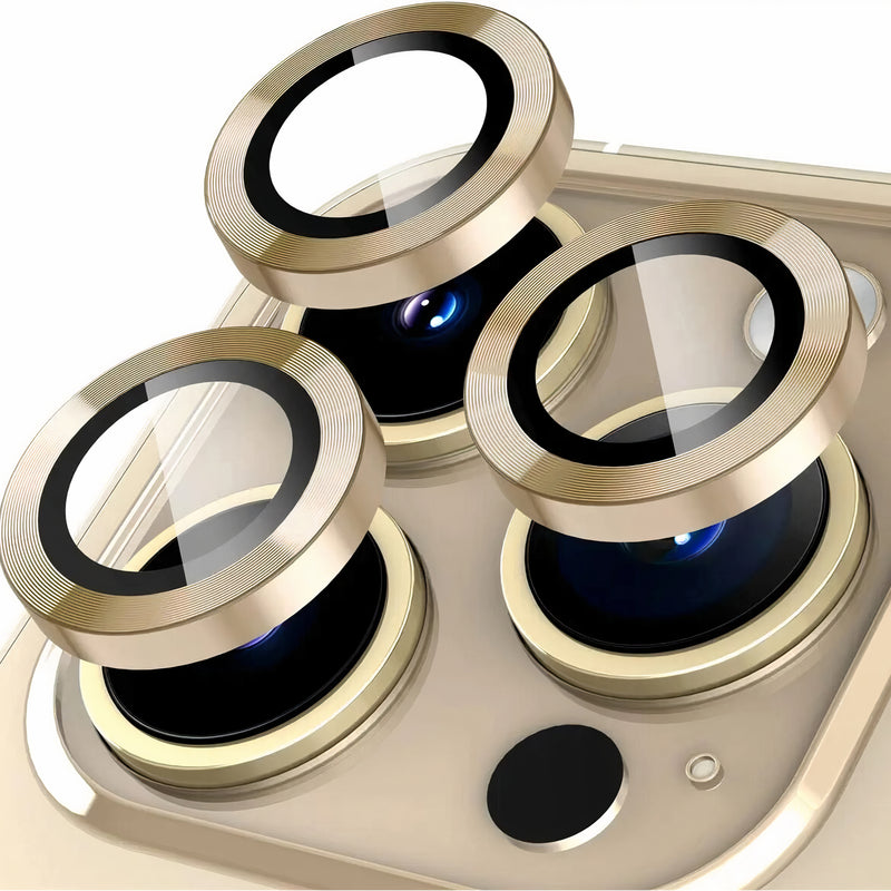 Protège-objectif caméra en aluminium et verre trempé HD pour iPhone à 3 lentilles Protection de caméra iPhone Paprikase Or Lignes iPhone 14 Pro Max