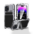 Coque robuste pour iPhone en métal et silicone hybride de qualité militaire avec protection d'écran verre trempé et béquille intégrée Coque iPhone Paprikase Argent iPhone 14 Pro Max 