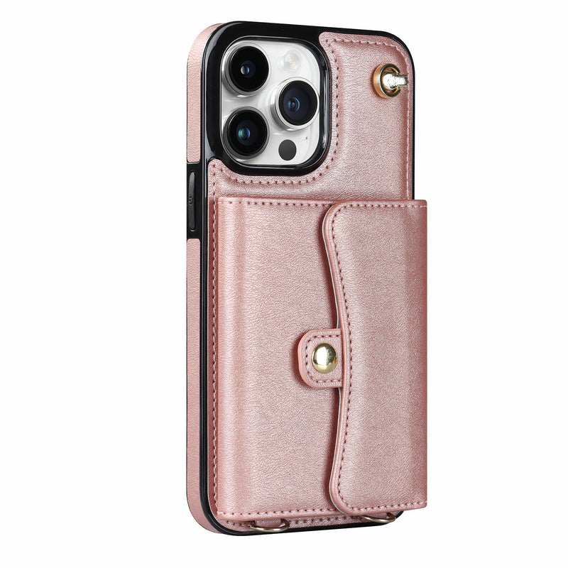 Étui en cuir artificiel iPhone coloré avec porte-monnaie et bandoulière Coque iPhone Paprikase Rose Or iPhone 15 Pro Max 
