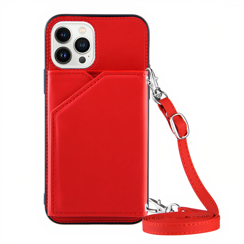 Hortory luxury designer iphone case with credit card holder and lanyard  classic leather phone case for iphone 12 13 14 15 pro max