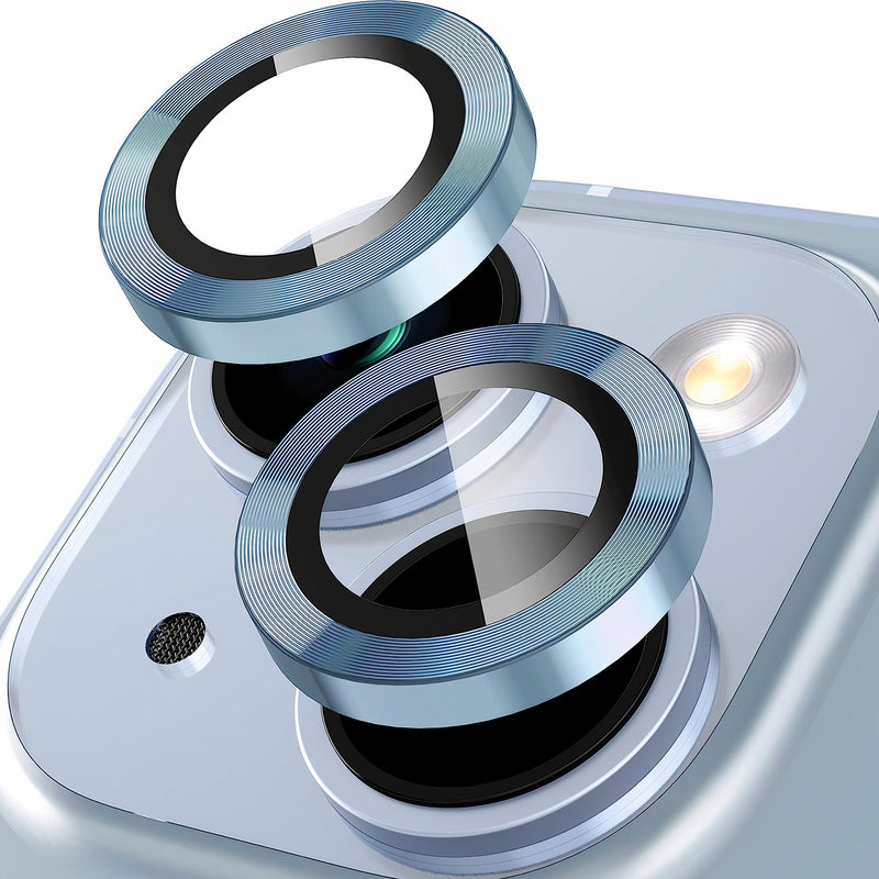 Protège-objectif caméra en aluminium et verre trempé HD pour iPhone à 2 lentilles Protection de caméra iPhone Paprikase Bleu Lignes iPhone 14 Plus
