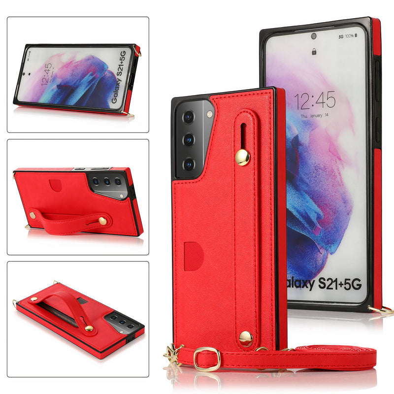 Coque Samsung Galaxy Note bords carrés en simili-cuir avec rabat, bandoulière assortie et sangle pour la main Coque Galaxy Note Paprikase Rouge Galaxy Note20 Ultra 