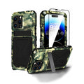 Coque robuste pour iPhone en métal et silicone hybride de qualité militaire avec protection d'écran verre trempé et béquille intégrée Coque iPhone Paprikase Kaki iPhone 14 Pro Max 