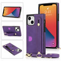 Coque iPhone bords carrés en simili-cuir avec rabat, bandoulière assortie et sangle pour la main Coque iPhone Paprikase Violet iPhone 13 Pro Max 