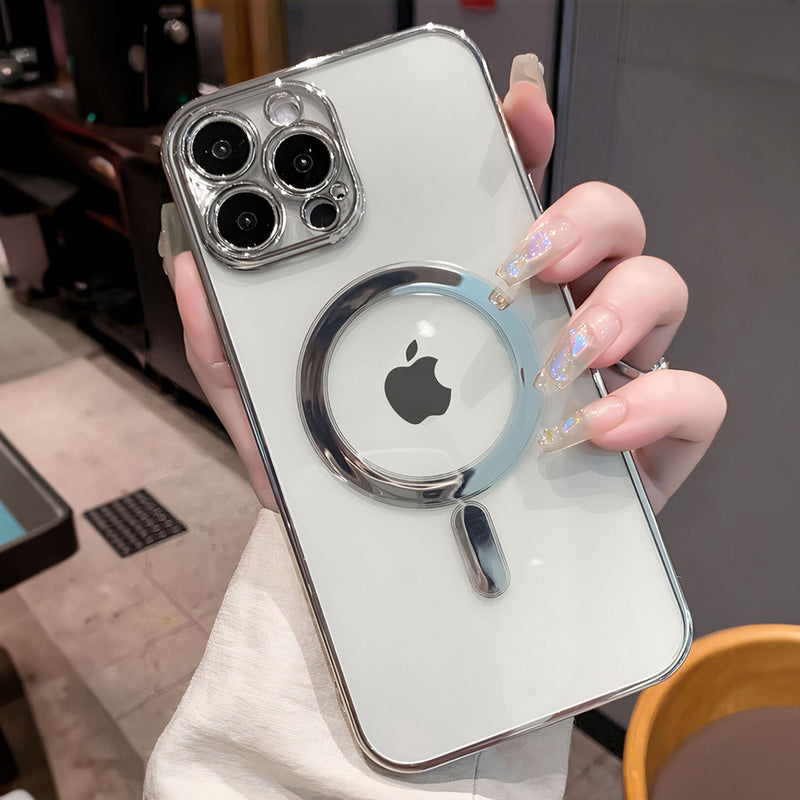 Étui transparent iPhone compatible MagSafe bords métallisés Coque iPhone Paprikase   