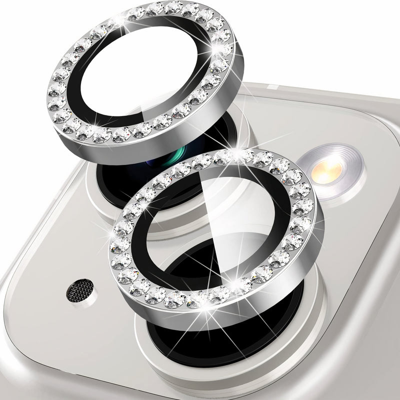 Protège-objectif caméra en aluminium et verre trempé HD pour iPhone à 2 lentilles Protection de caméra iPhone Paprikase Argent Pierres iPhone 14 Plus