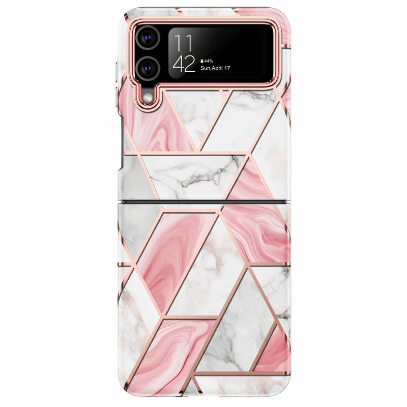 Coque Samsung Galaxy Z en deux parties géométriques en marbre rose et or Coque Galaxy Z Paprikase Rose Or Galaxy Z Flip4 