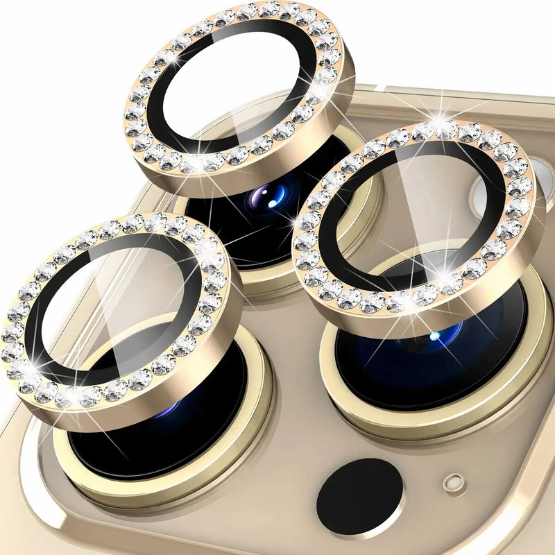 Protège-objectif caméra en aluminium et verre trempé HD pour iPhone à 3 lentilles Protection de caméra iPhone Paprikase Or Pierres iPhone 14 Pro Max