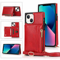Étui en cuir artificiel pour iPhone avec bandoulière, portefeuille à fermeture éclair et porte-cartes Coque iPhone Paprikase Rouge iPhone 13 Pro Max 