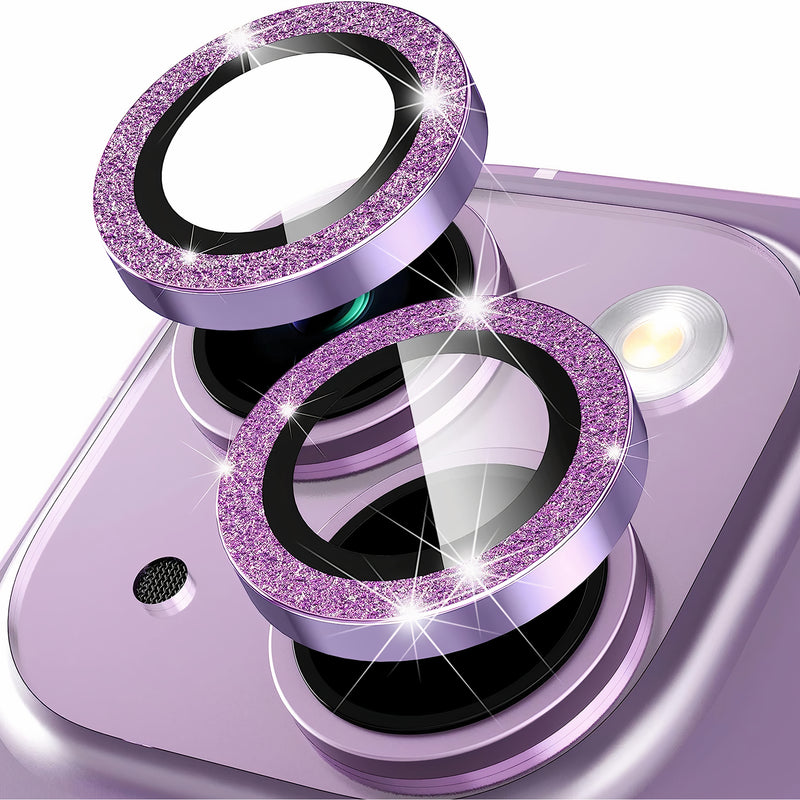 Protège-objectif caméra en aluminium et verre trempé HD pour iPhone à 2 lentilles Protection de caméra iPhone Paprikase Violet Paillettes iPhone 14 Plus