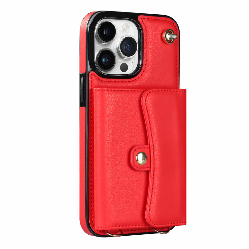 Étui en cuir artificiel iPhone coloré avec porte-monnaie et bandoulière Coque iPhone Paprikase Rouge iPhone 15 Pro Max 