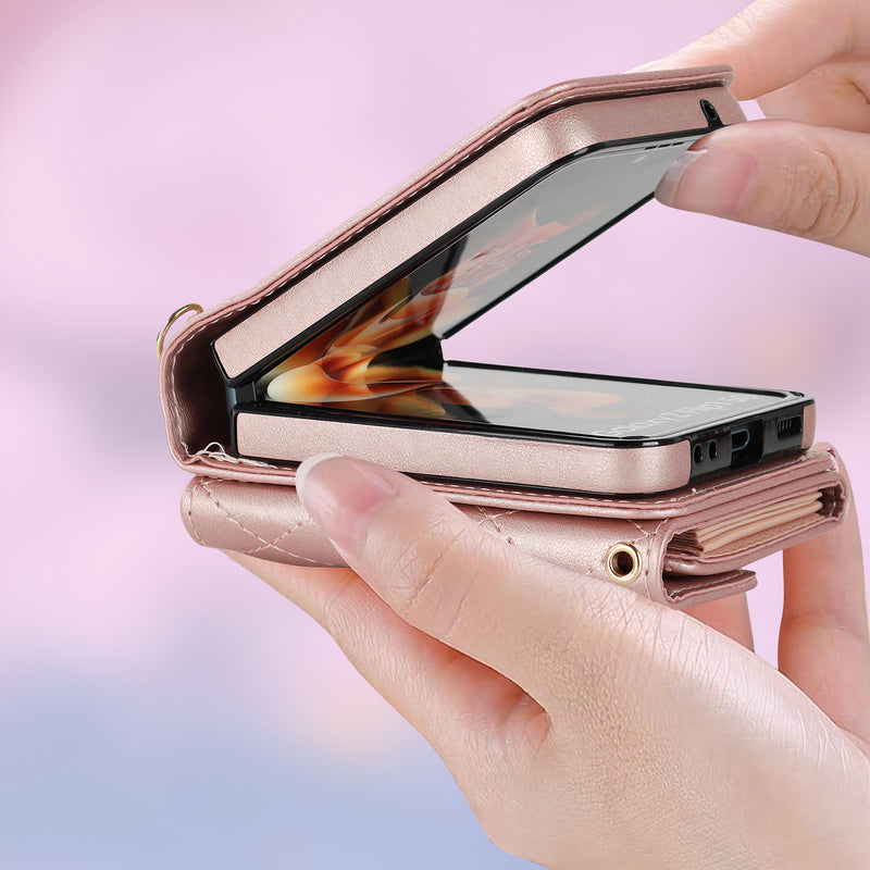 Étui en cuir artificiel matelassé Samsung Galaxy Z avec avec porte-monnaie et bandoulière Coque Galaxy Z Paprikase   