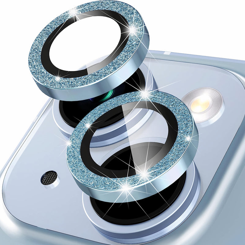 Protège-objectif caméra en aluminium et verre trempé HD pour iPhone à 2 lentilles Protection de caméra iPhone Paprikase Bleu Paillettes iPhone 14 Plus