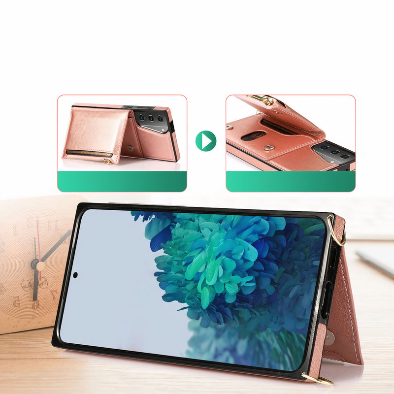 Étui en cuir artificiel pour Samsung Galaxy S avec bandoulière, portefeuille à fermeture éclair et porte-cartes Coque Galaxy S Paprikase   