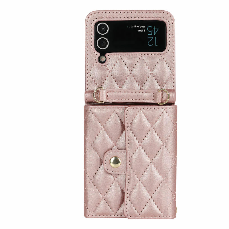 Étui en cuir artificiel matelassé Samsung Galaxy Z avec avec porte-monnaie et bandoulière Coque Galaxy Z Paprikase Rose Or Galaxy Z Flip4 