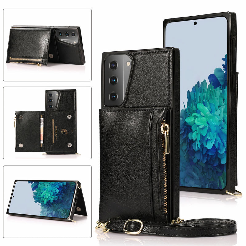 Étui en cuir artificiel pour Samsung Galaxy Note avec bandoulière, portefeuille à fermeture éclair et porte-cartes Coque Galaxy Note Paprikase Noir Galaxy Note20 Ultra 
