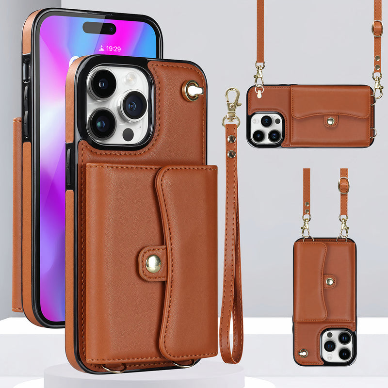 Étui en cuir artificiel iPhone coloré avec porte-monnaie et bandoulière Coque iPhone Paprikase   