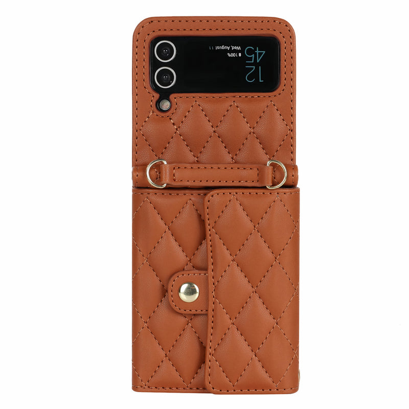 Étui en cuir artificiel matelassé Samsung Galaxy Z avec avec porte-monnaie et bandoulière Coque Galaxy Z Paprikase Marron Galaxy Z Flip4 