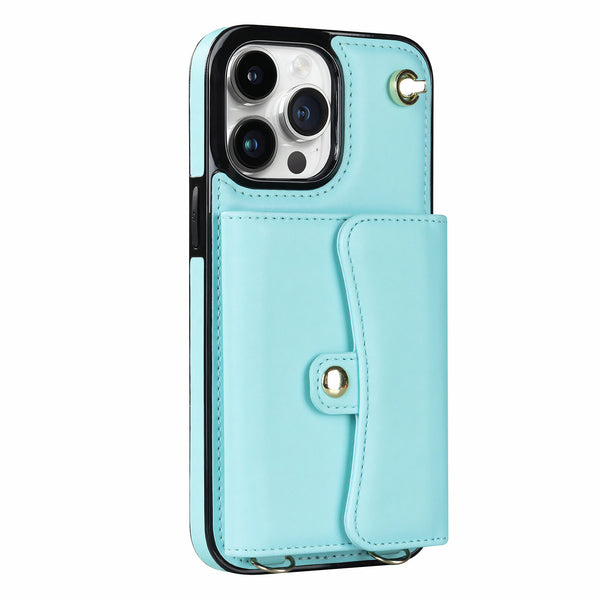 Étui en cuir artificiel iPhone coloré avec porte-monnaie et bandoulière Coque iPhone Paprikase Turquoise iPhone 15 Pro Max 