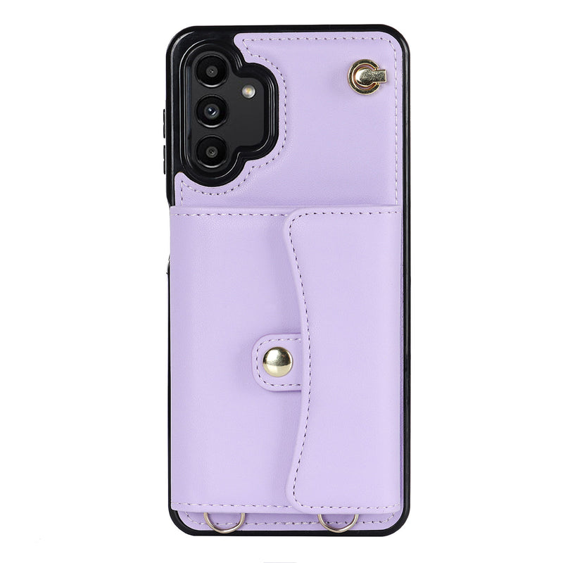 Étui en cuir artificiel Samsung Galaxy A avec porte-monnaie, lanière et bandoulière Coque Samsung Paprikase Violet Galaxy A14 