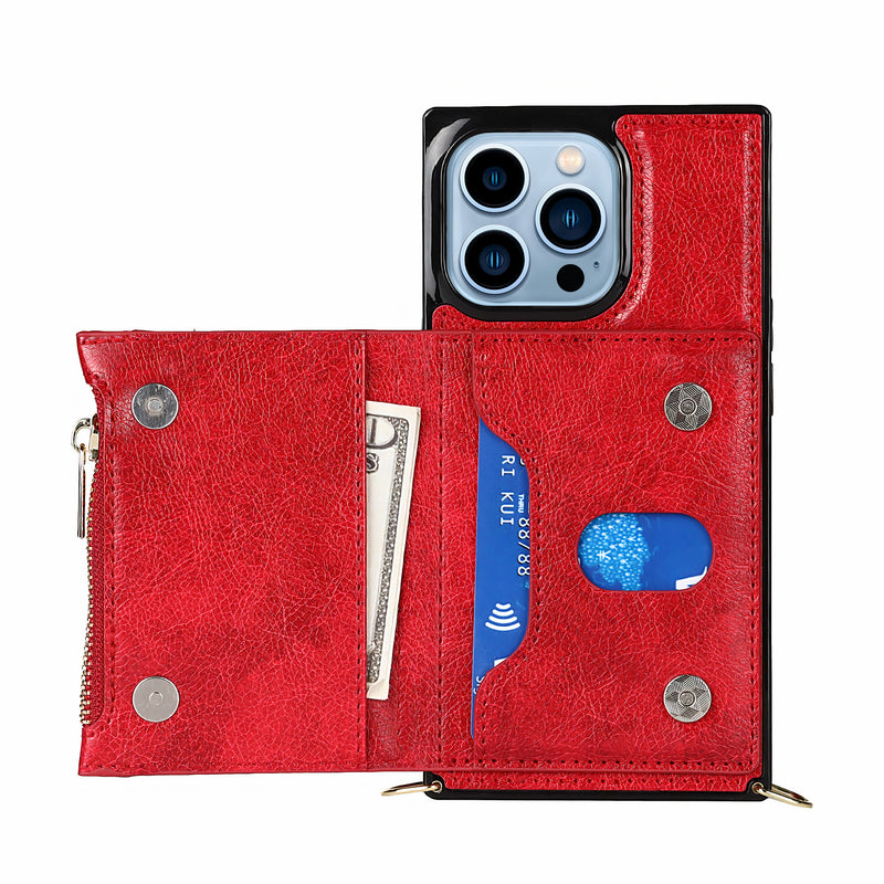 Étui en cuir artificiel pour iPhone avec bandoulière, portefeuille à fermeture éclair et porte-cartes Coque iPhone Paprikase   