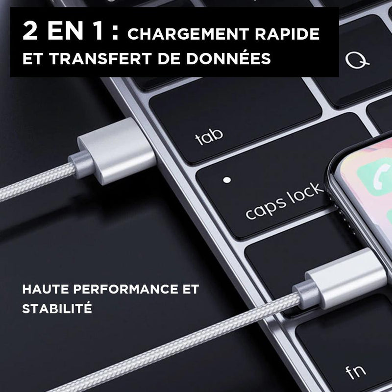 Câble iPhone Lightning Chargement et Synchronisation, 2m - Noir - Français