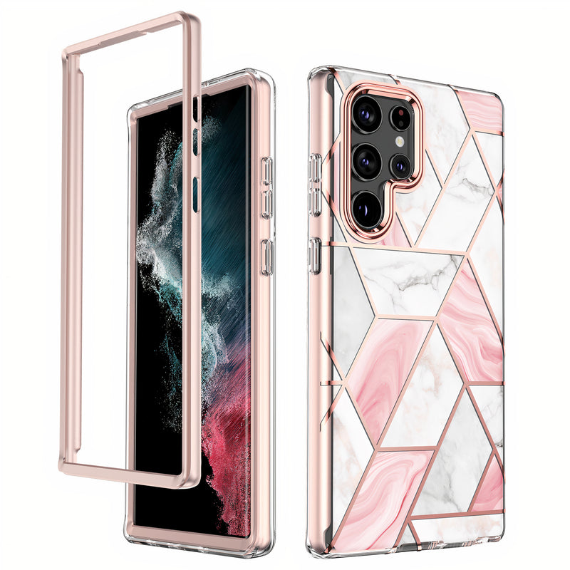 Coque en deux parties géométriques en marbre rose et or pour Samsung Galaxy Note Coque Galaxy Note Paprikase Rose Or Galaxy Note20 Ultra 