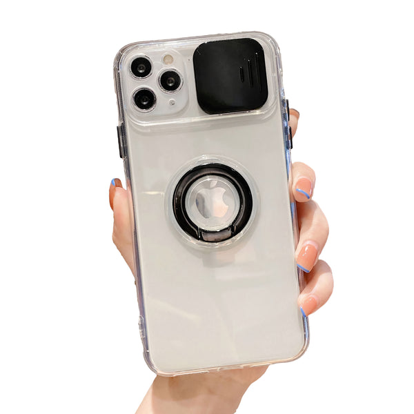 Coque transparente pour iPhone avec protecteur d’appareil photo et anneau pliable Coque iPhone Paprikase Noir iPhone 13 Pro Max 