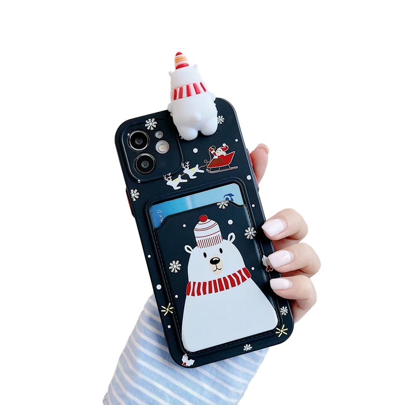 Coque à bords lisse avec porte-cartes et personnage de Noël en 3D pour iPhone Coque iPhone Paprikase Noir iPhone 13 Pro Max 