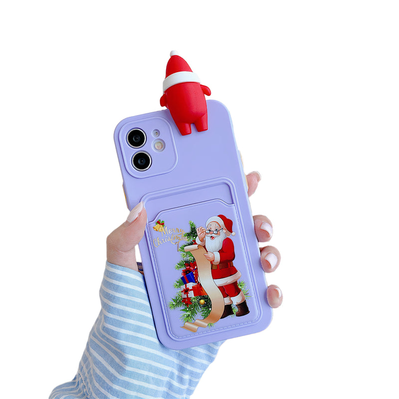 Coque à bords lisse avec porte-cartes et personnage de Noël en 3D pour iPhone Coque iPhone Paprikase Violet iPhone 13 Pro Max 