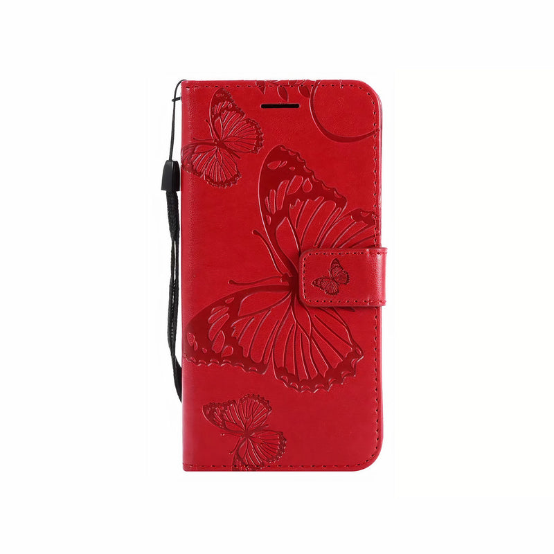 Étui rabat similicuir brillant avec porte-cartes et dragonne pour Samsung Galaxy J Coque Galaxy J Paprikase Rouge Papillon Galaxy J6