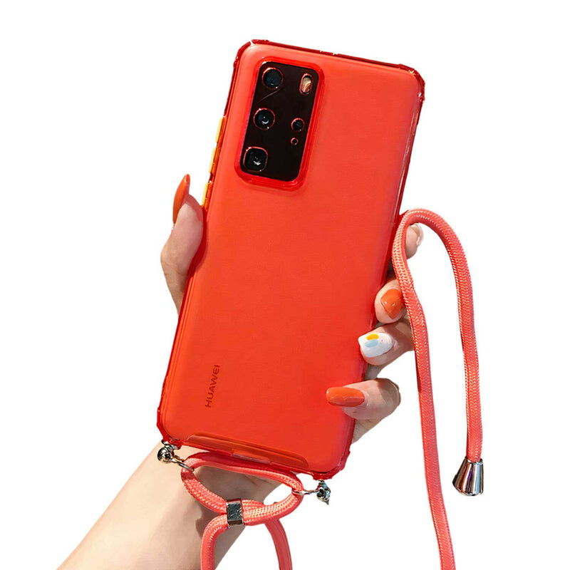 Coque semi-opaque colorée avec cordon tressé pour Huawei Y Coque Huawei Y Paprikase Rouge Y6s/Y6 2019 