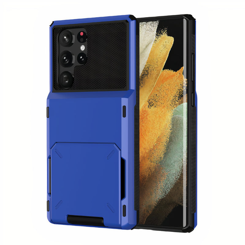 Étui rigide métallique de luxe pour Samsung Galaxy S avec porte-cartes Coque Galaxy S Paprikase Bleu Galaxy S21 Ultra 